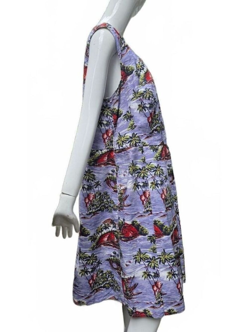 eShakti Cotton Island Print Empire Waist Cutout Neckline Dress Pockets  XXL - Picture 2 of 15